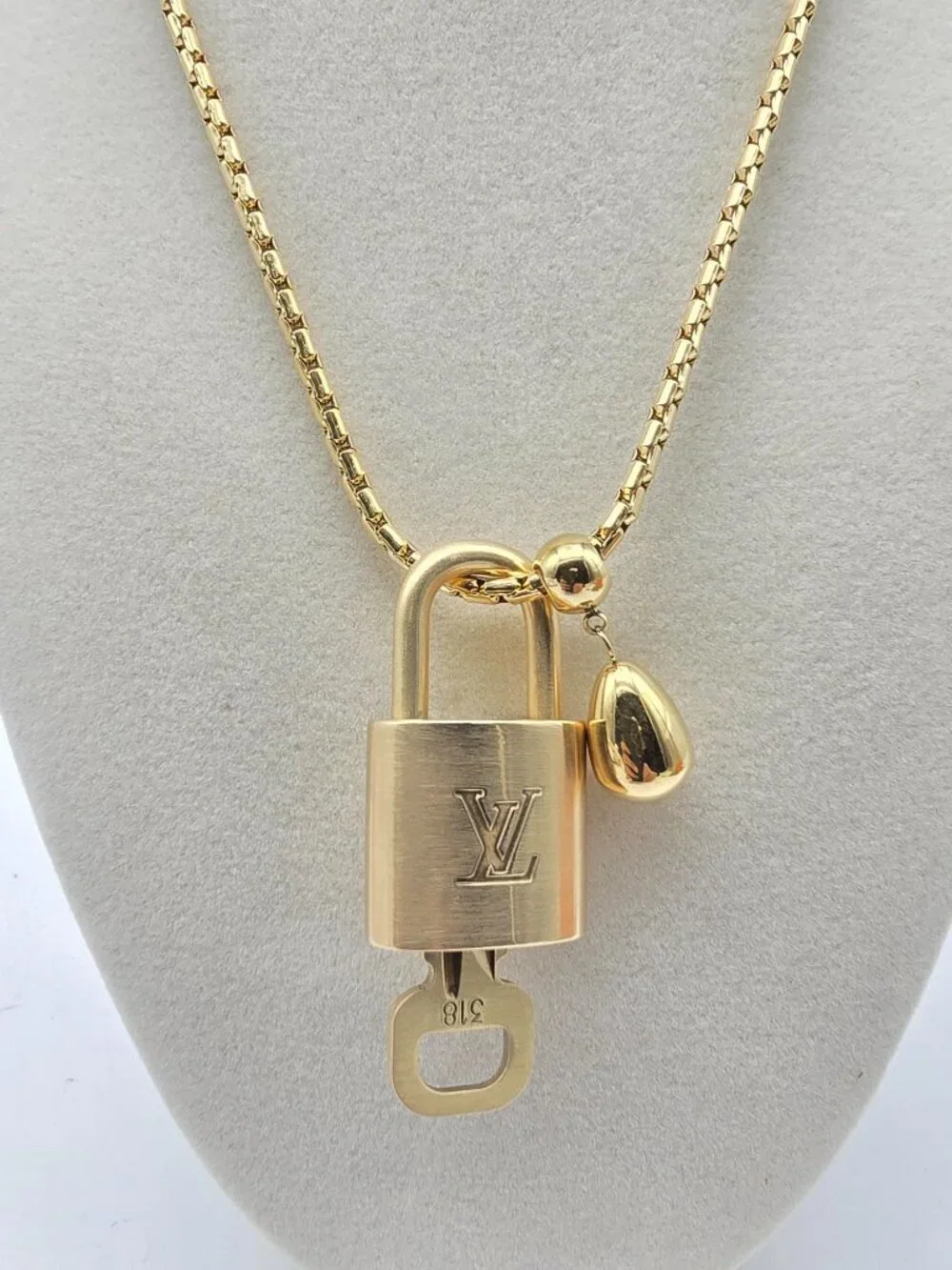 ✨ Stainless Steel Gold-Plated Necklace with Authentic Louis Vuitton Padlock ✨